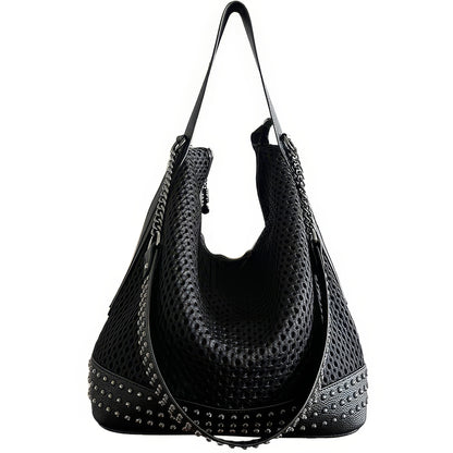 Studded Mesh Chain Strap Hobo Bag