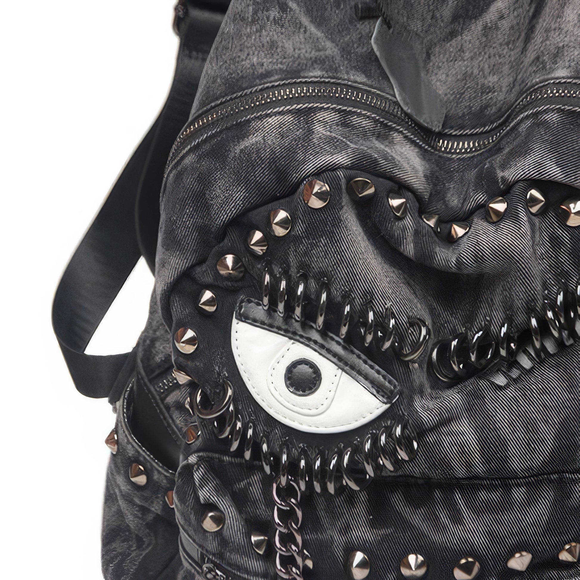 Washed Denim Eye Patch Stud Backpack