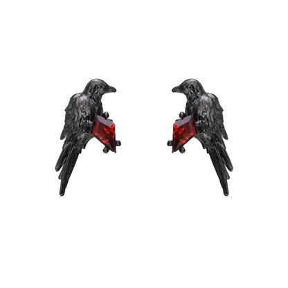 Crimson Gem Raven Stud Earrings