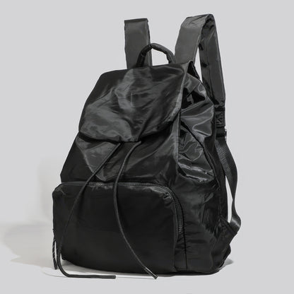 Matte Nylon Drawstring Flap Backpack