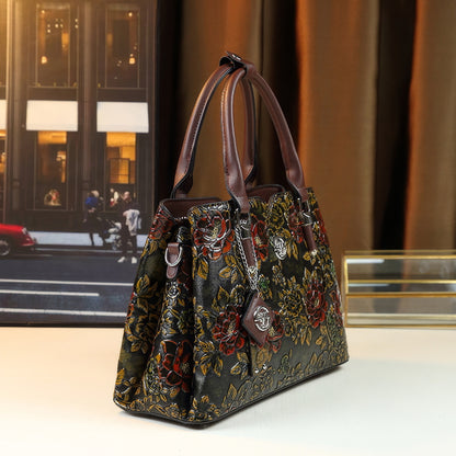 Structured Embossed Floral Shoulder Tote