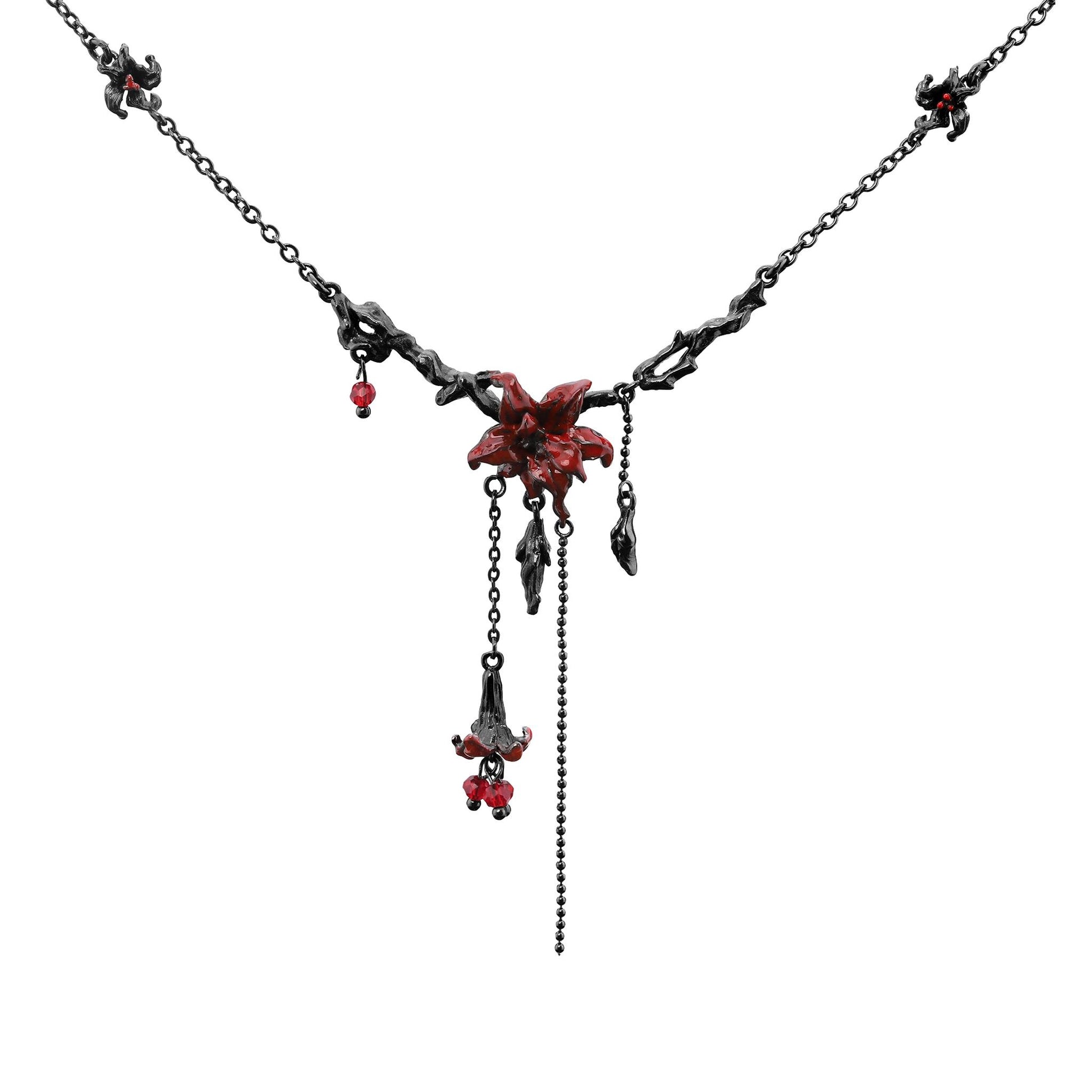 Red Lily Drop Chain Necklace