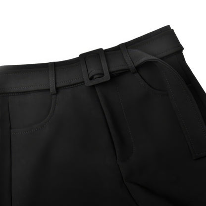 Tone-on-Tone Belted Black High Waist Shorts