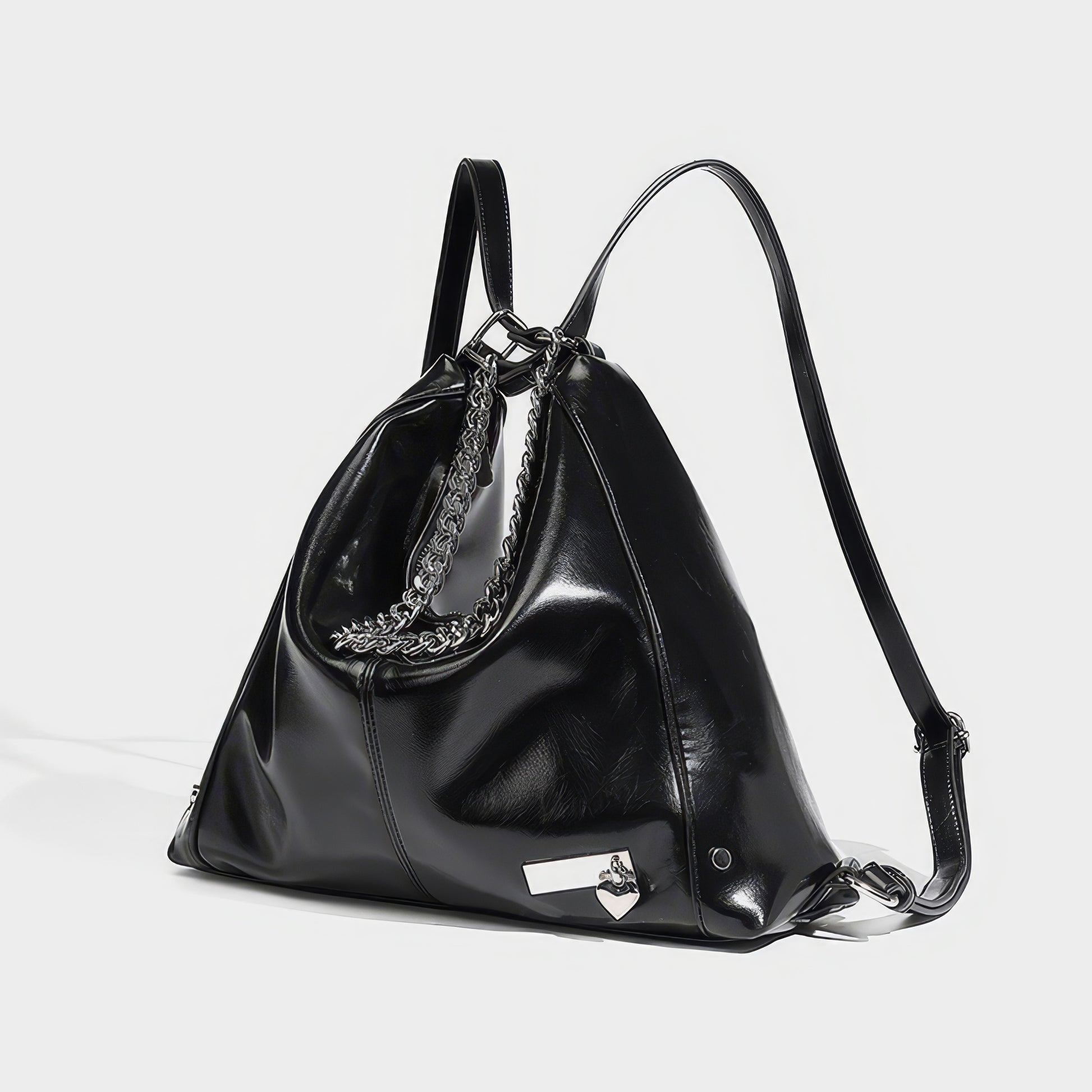 Chain Handle Glossy Triangle Backpack