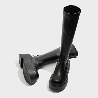 Black Sleek Platform Knee-High Boots