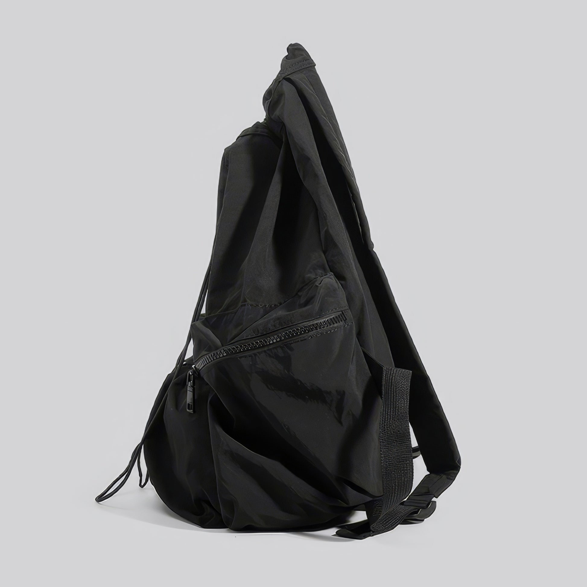 Drawstring Zip Pocket Black Backpack