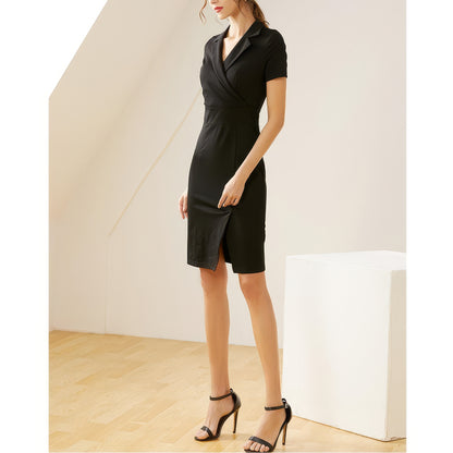 Wrap Waist Notch Collar Pencil Dress
