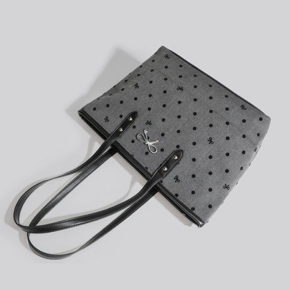 Reversible Dot Embroidery Bow Tote Bag