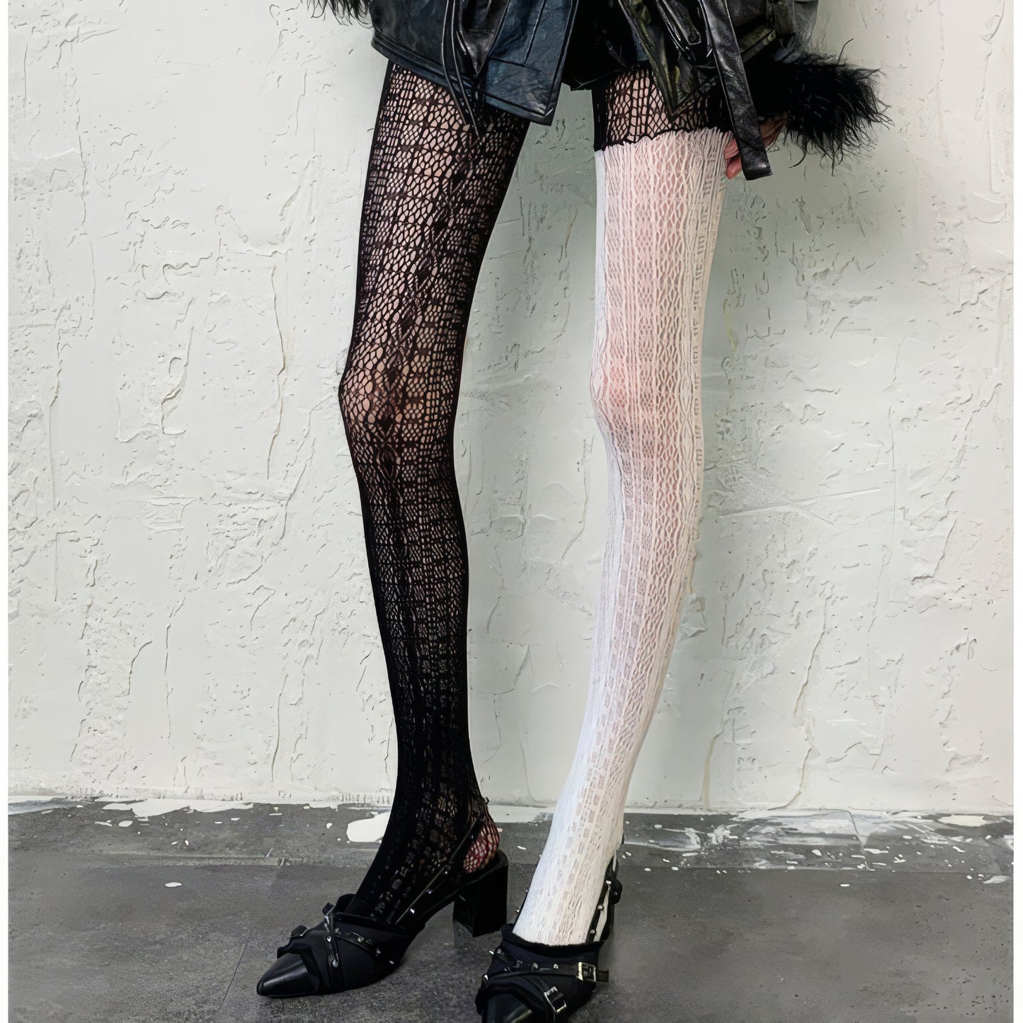Two-Tone Lace Contrast Tights