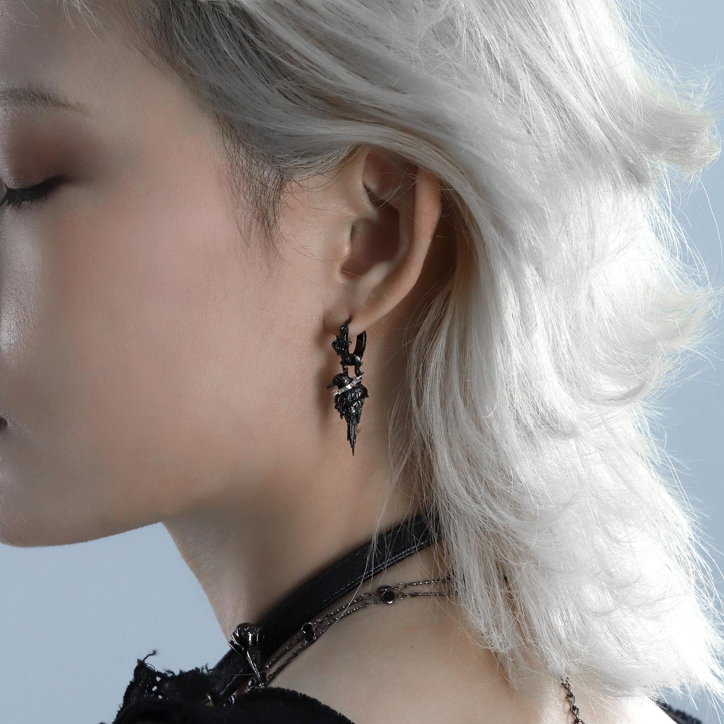 Spiked Raven Rose Drop Earrings