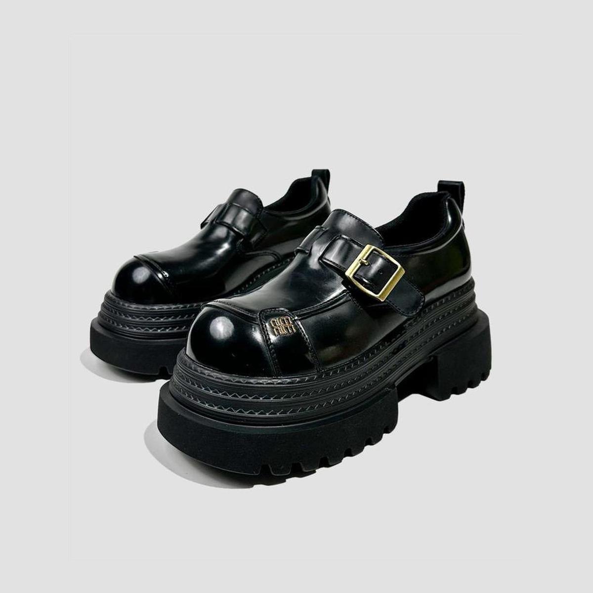 Black Patent Buckle Platform Shoes