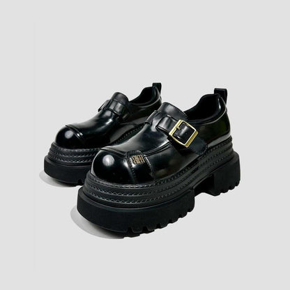 Black Patent Buckle Platform Shoes