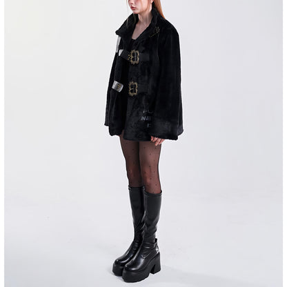 Faux Fur Buckle Strap Oversized Coat