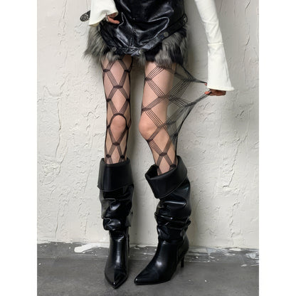 Geometric Strap Mesh Pattern Tights