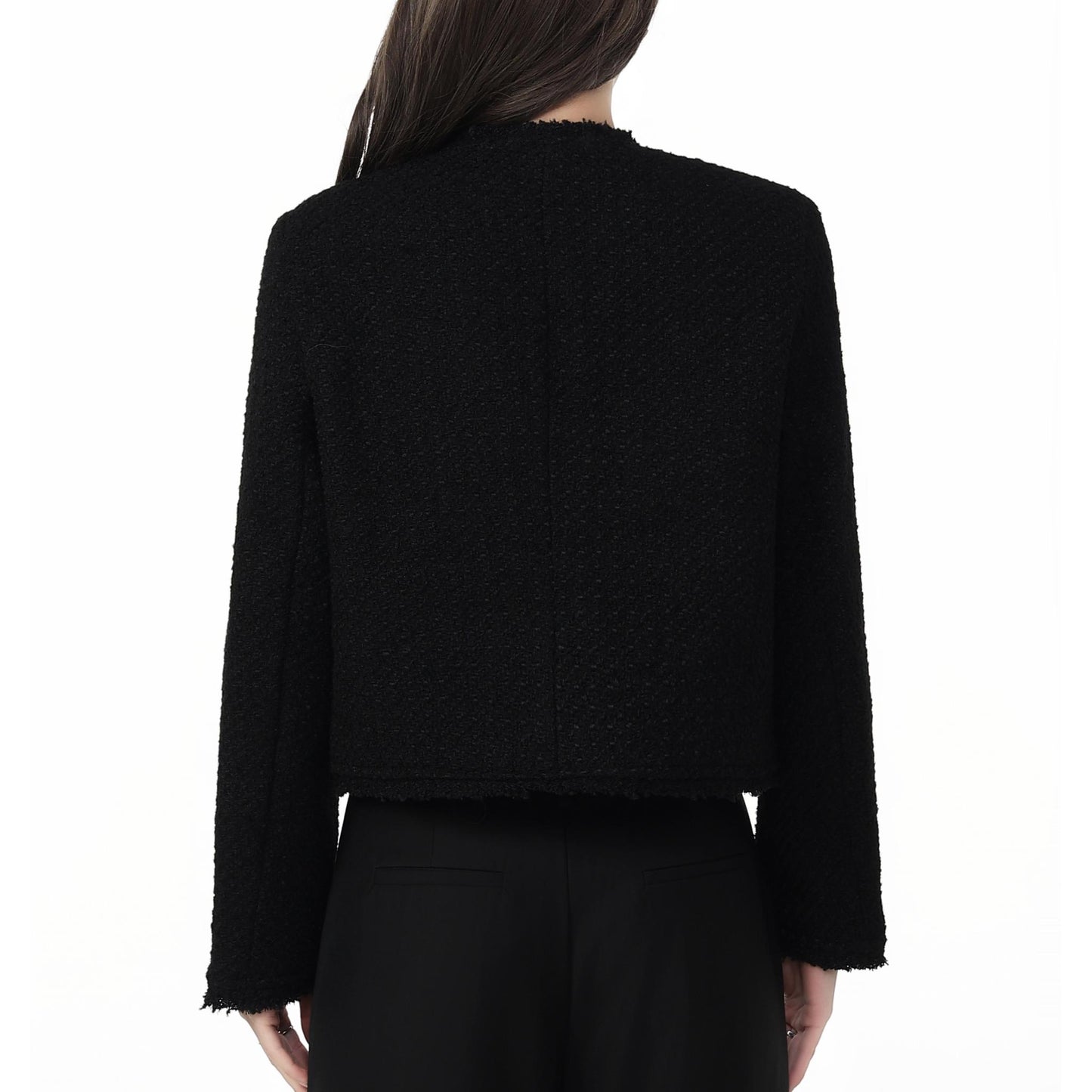 Textured Button-Up Tweed Cropped Jacket