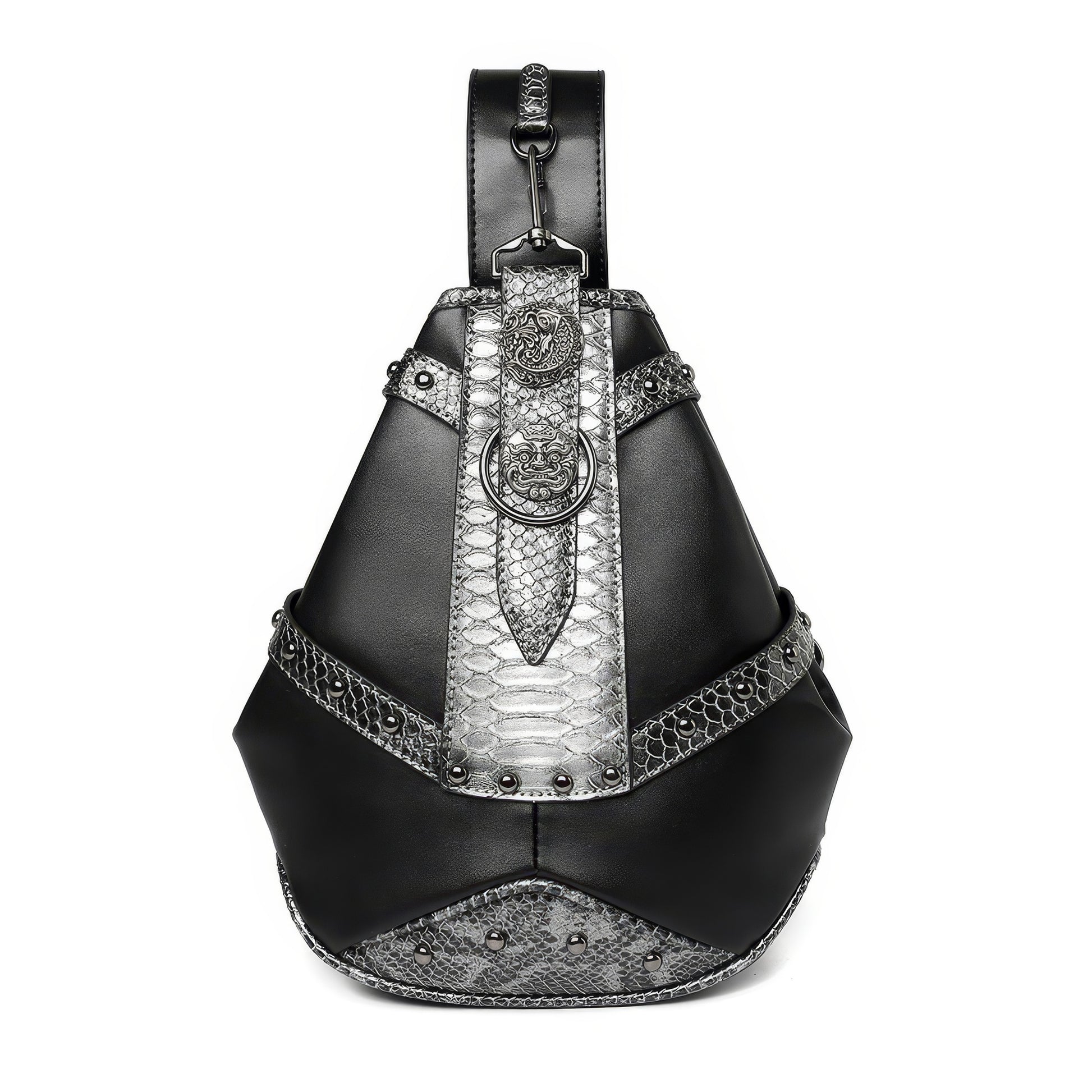 Snake Trim Buckle Detail Black Sling Bag