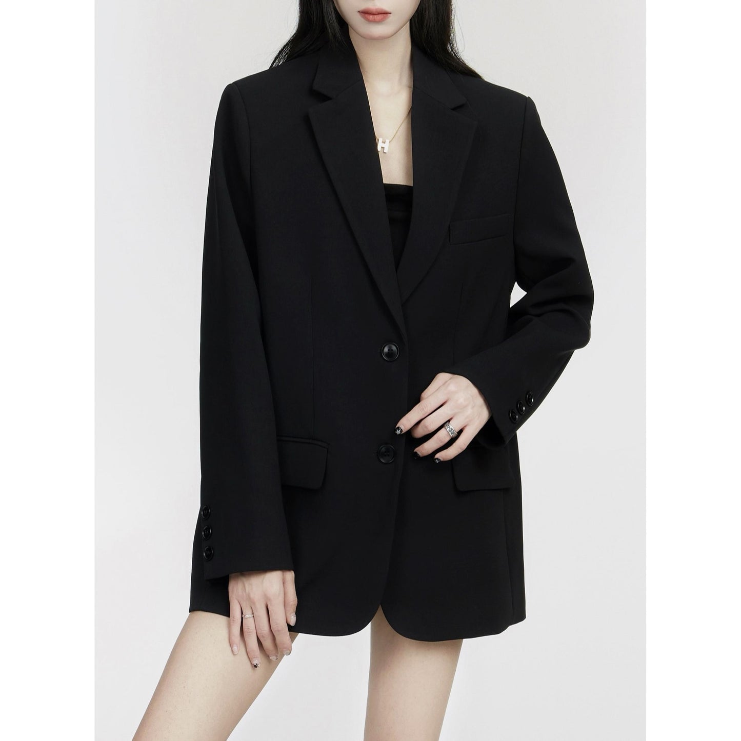 Classic Two-Button Tailored Black Blazer