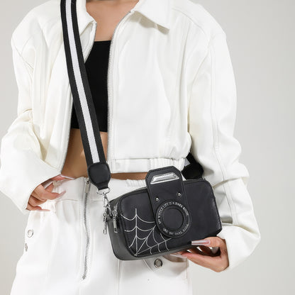 Camera Graphic Web Print Crossbody Bag