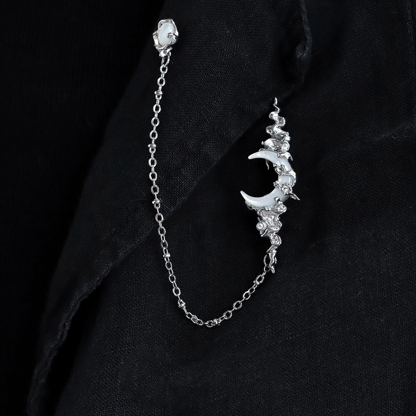 Silver Crescent Chain Brooch