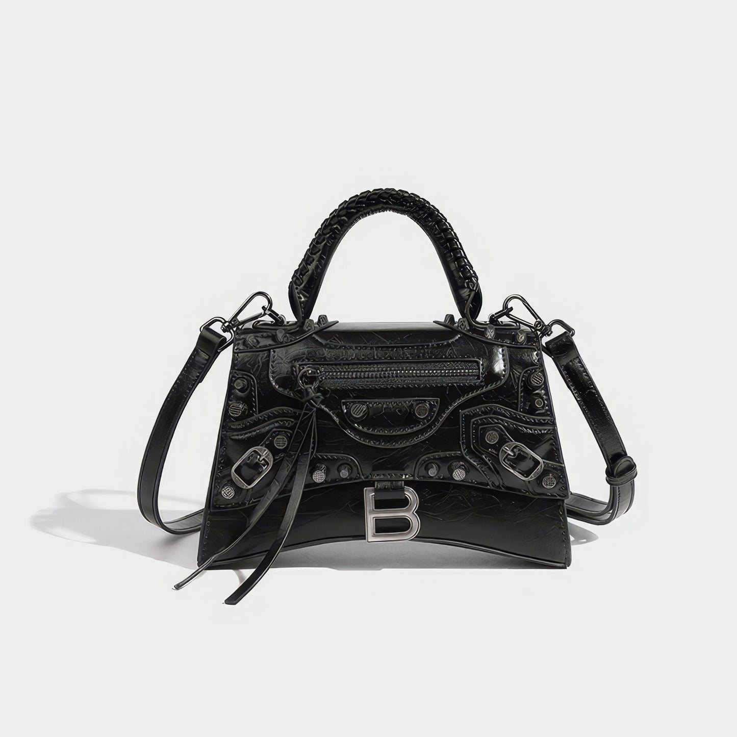 Textured Buckle Detail Mini Satchel Bag