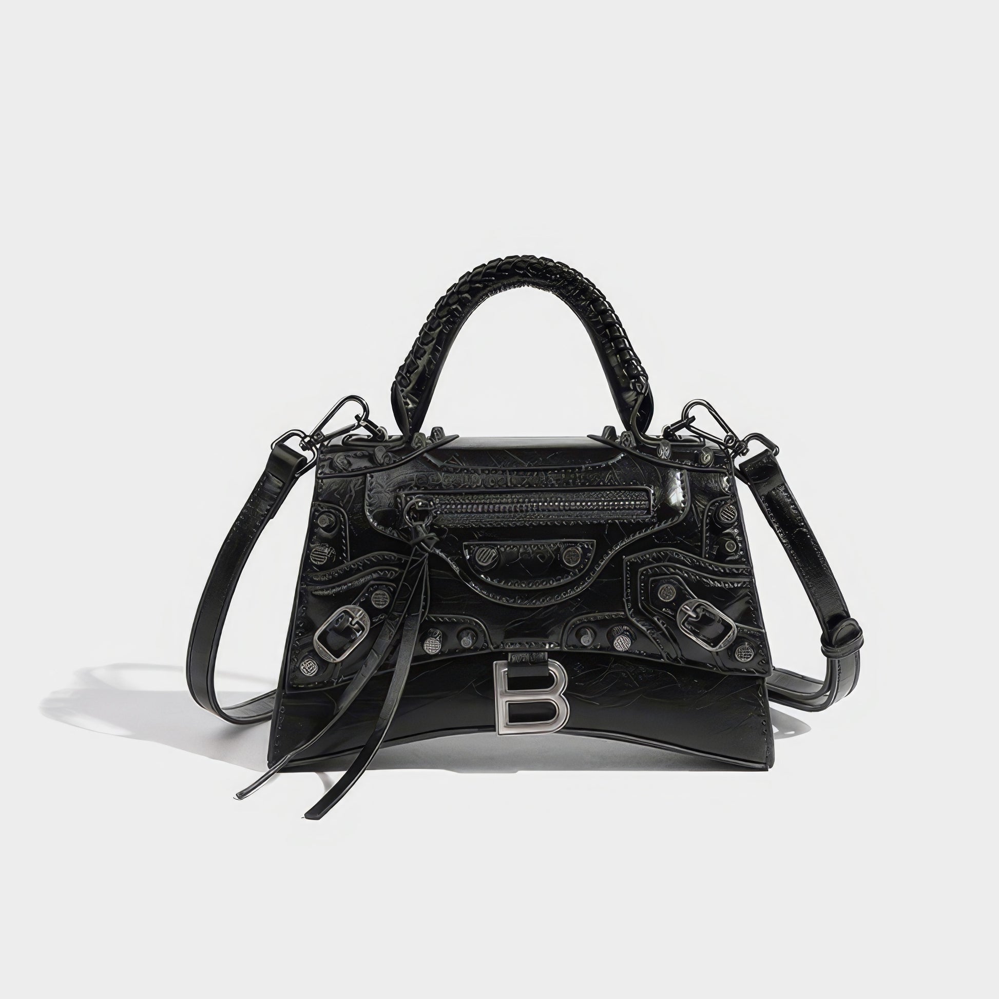 Textured Buckle Detail Mini Satchel Bag