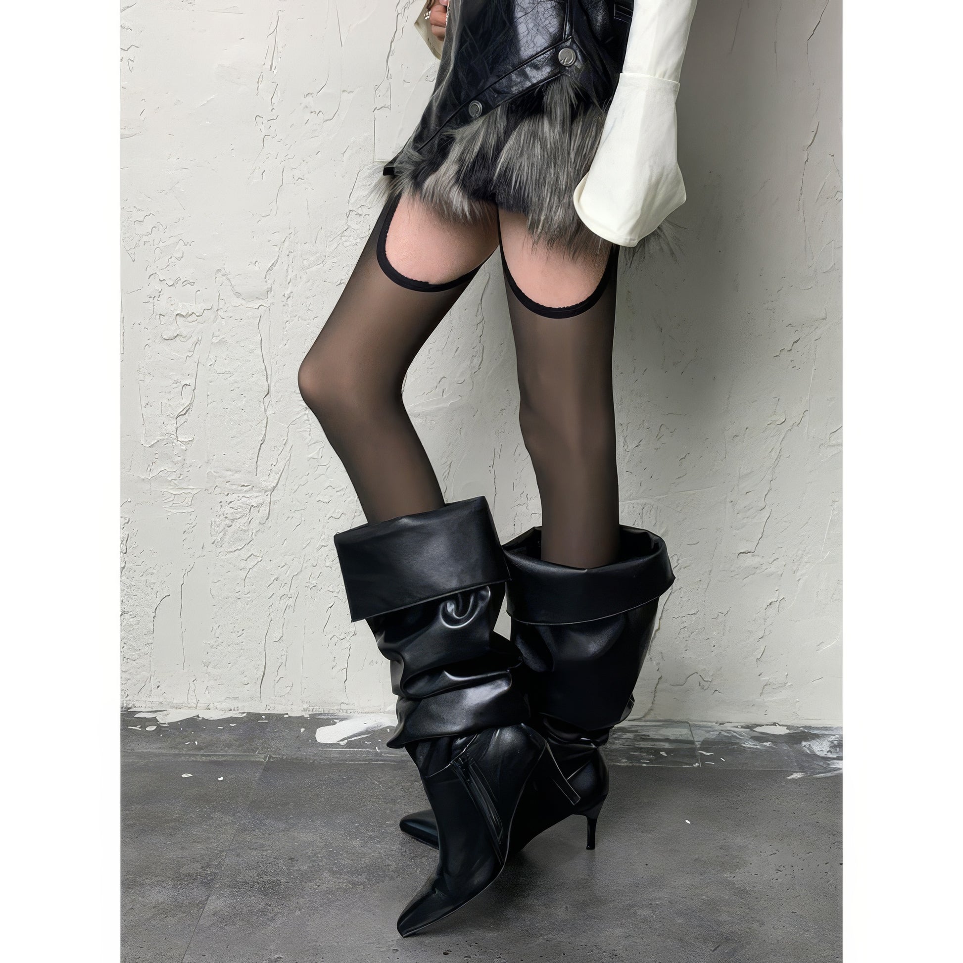 Scallop Trim Faux Garter Sheer Tights