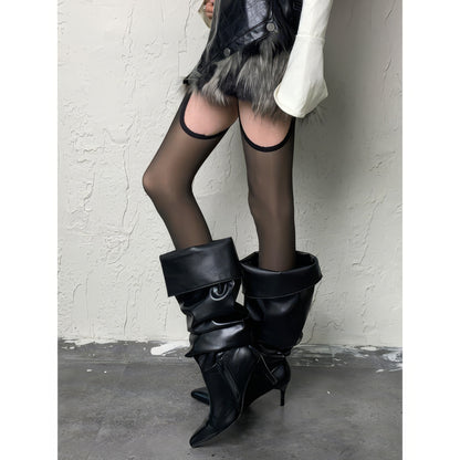 Scallop Trim Faux Garter Sheer Tights