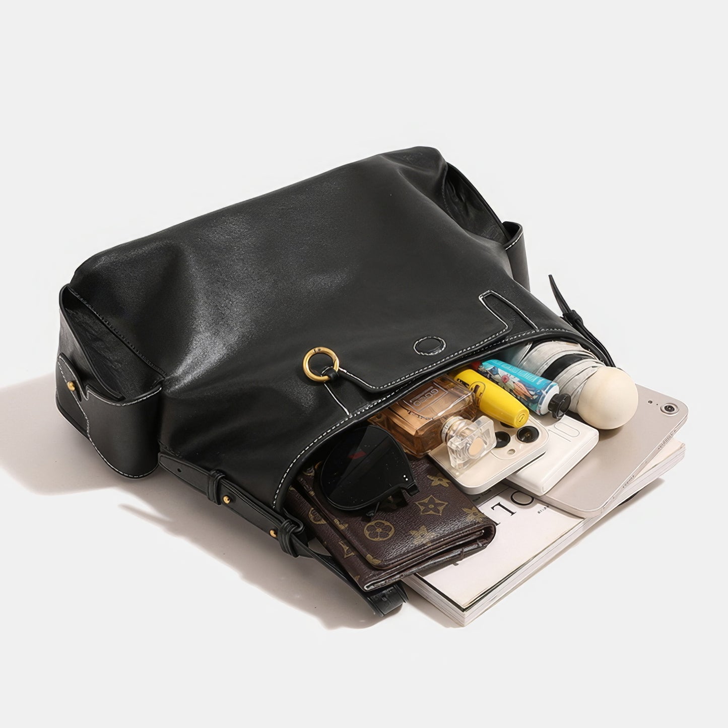 Soft Pocket Detail Faux Leather Shoulder Bag