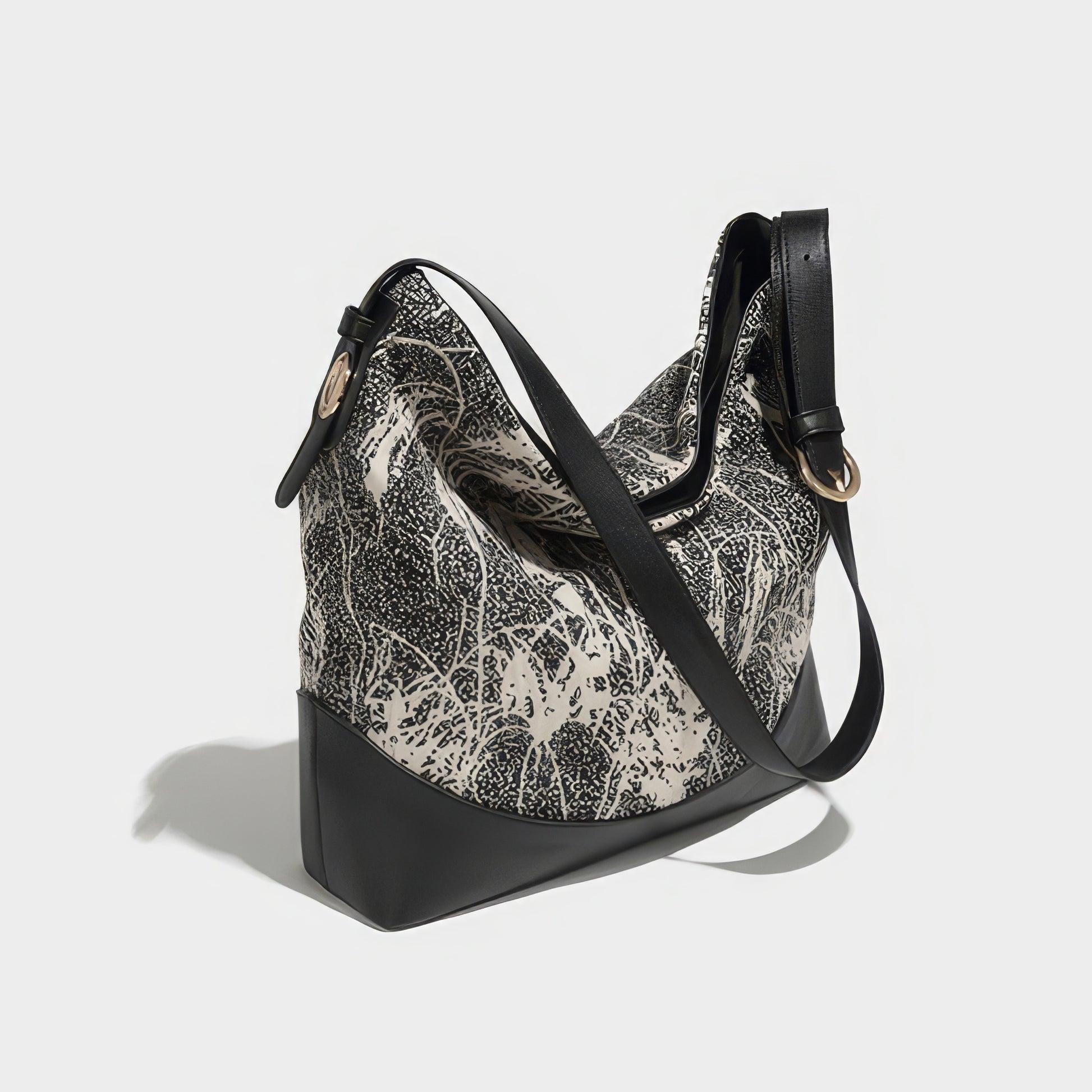 Monochrome Botanical Print Shoulder Bag
