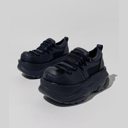 Black Chunky Mesh Platform Sneakers