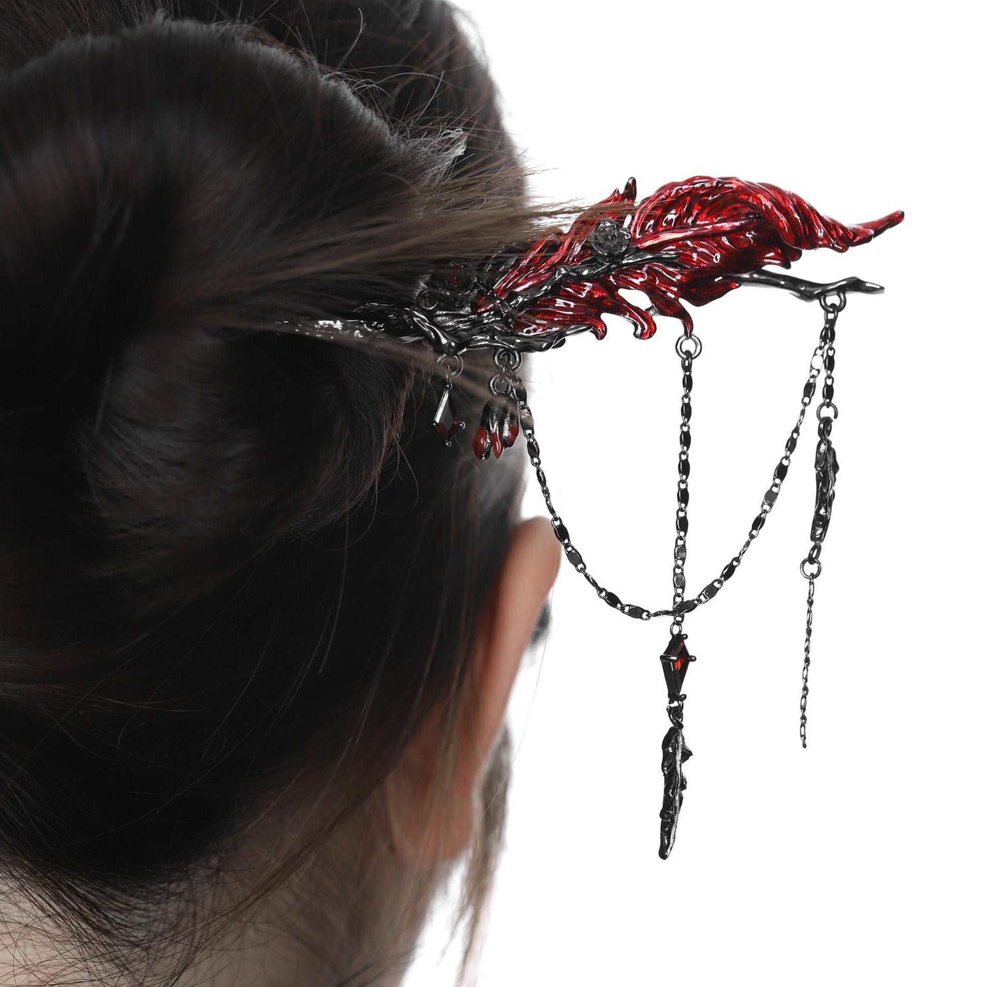 Crimson Feather Dangle Hair Stick