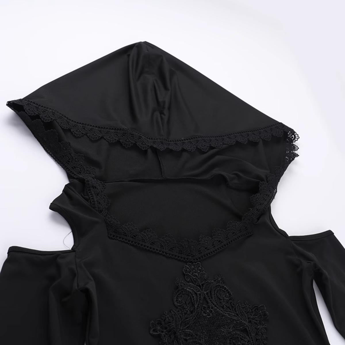 Hooded Cold Shoulder Lace Dress