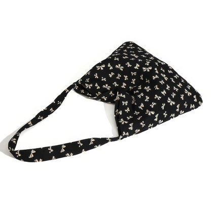 Bow Print Slouchy Fabric Shoulder Bag