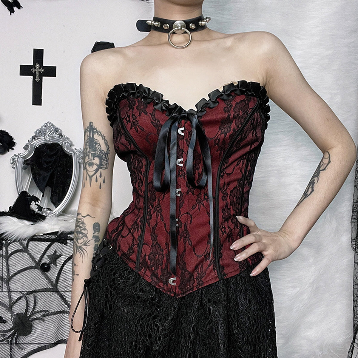 Red Lace-Up Corset Top