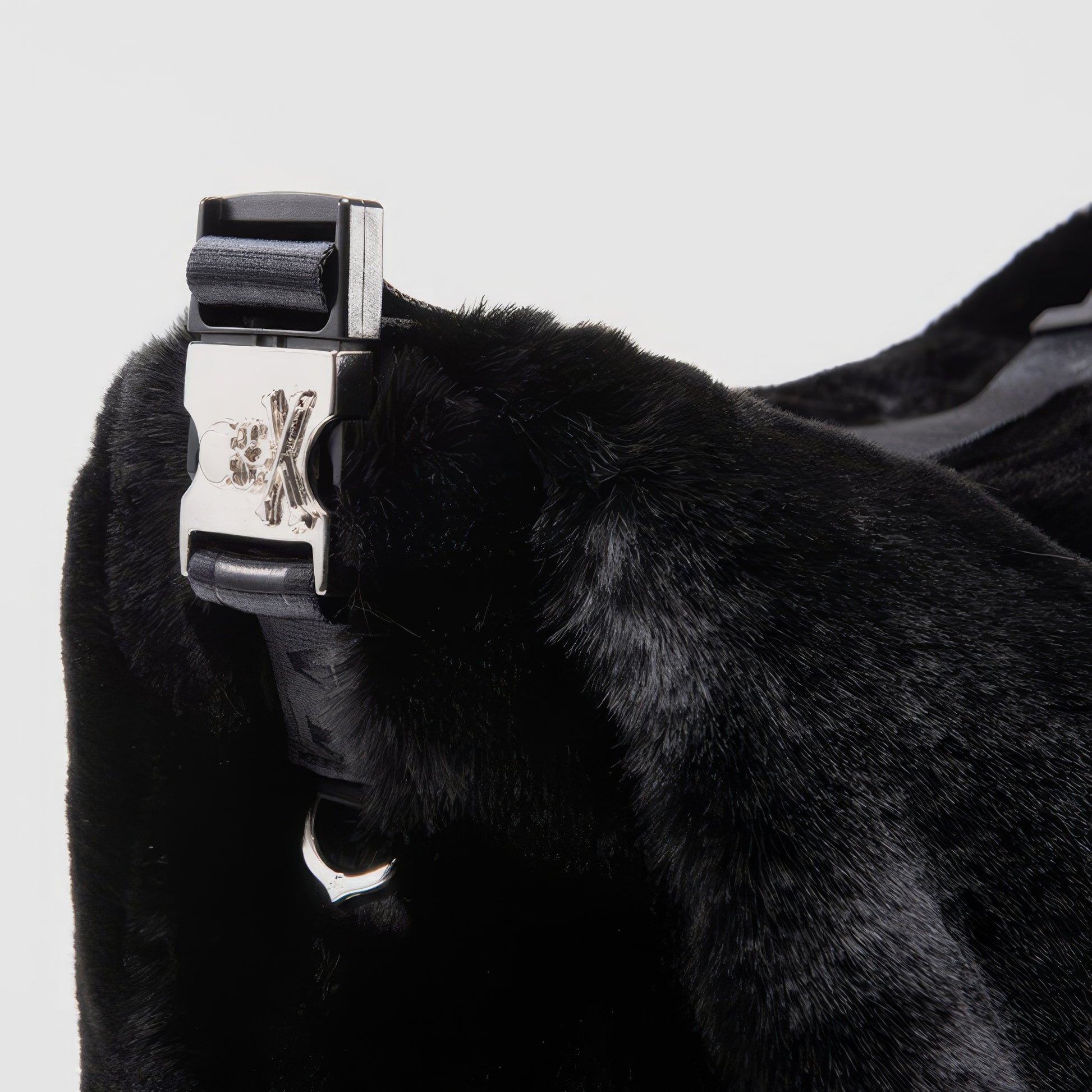 Faux Fur Skull Embroidery Shoulder Bag