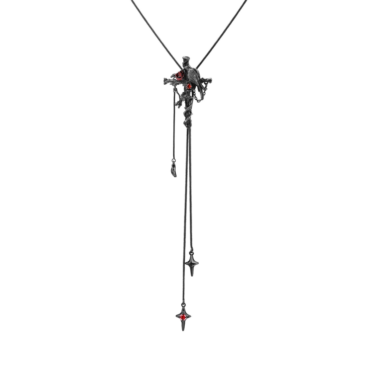 Hanging Raven Cross Lariat Necklace
