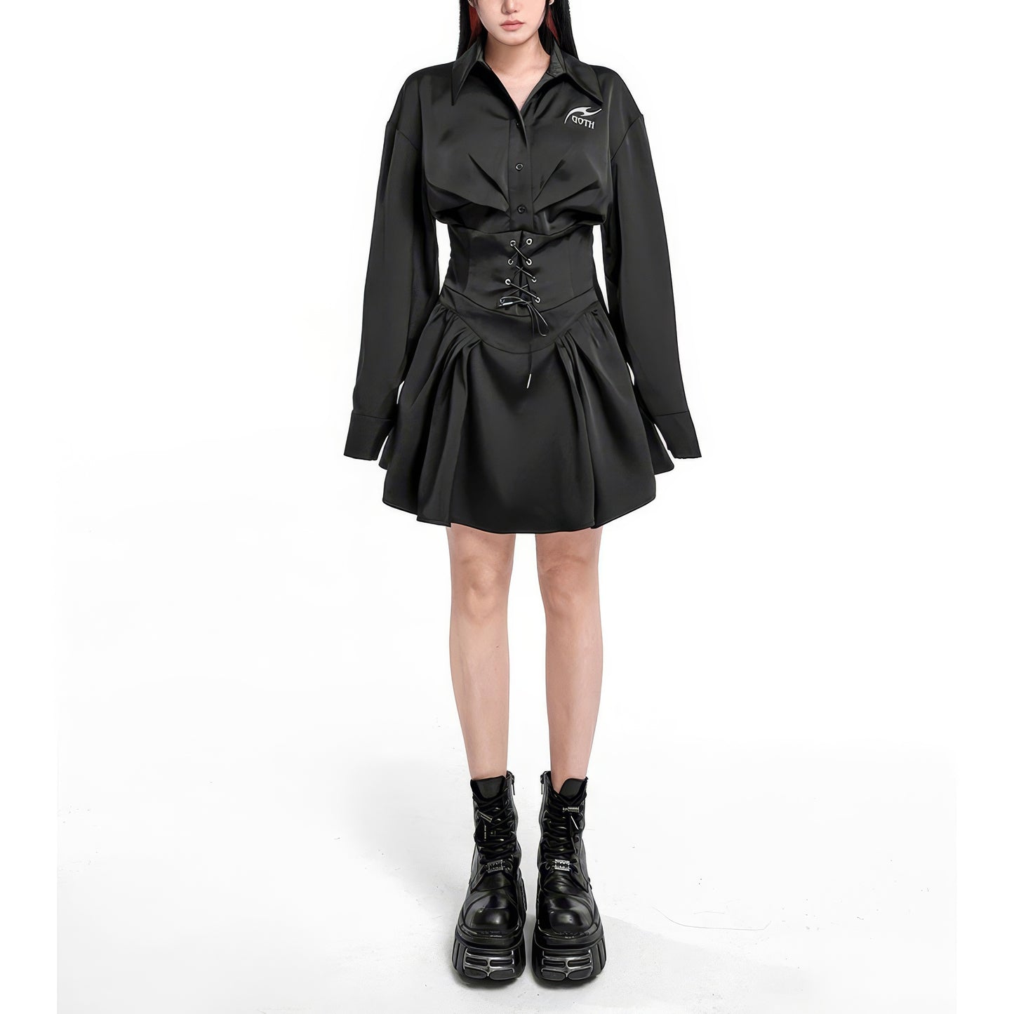 Satin Corset Pleated Shirt Dress