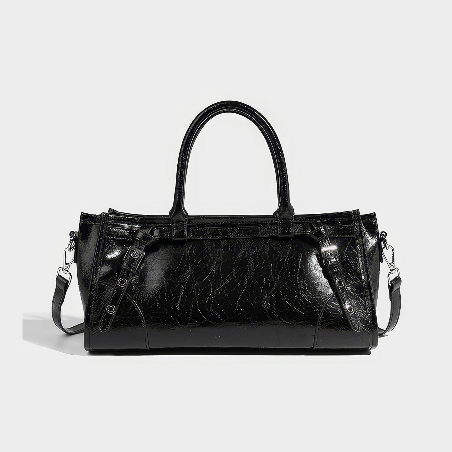 Glossy Barrel Buckle Handbag