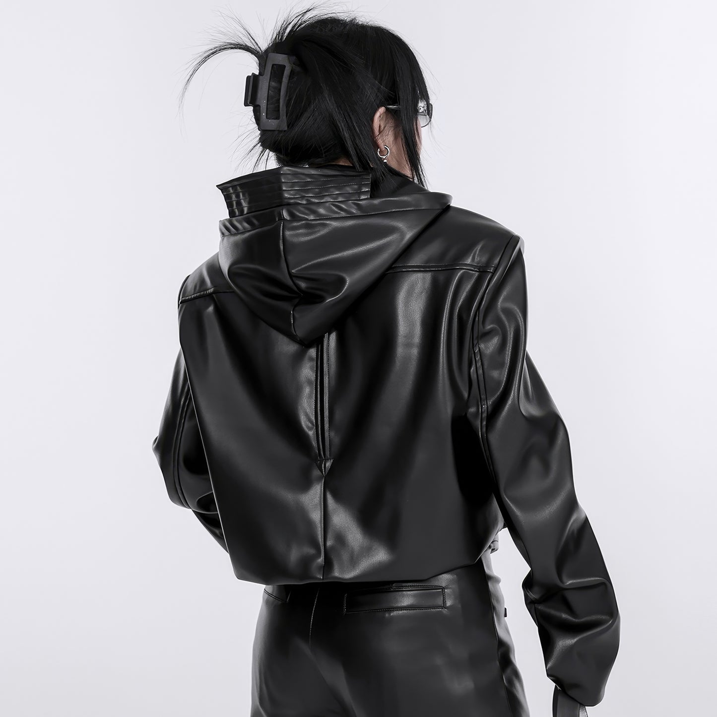 Belted Faux Leather Cropped Jacket