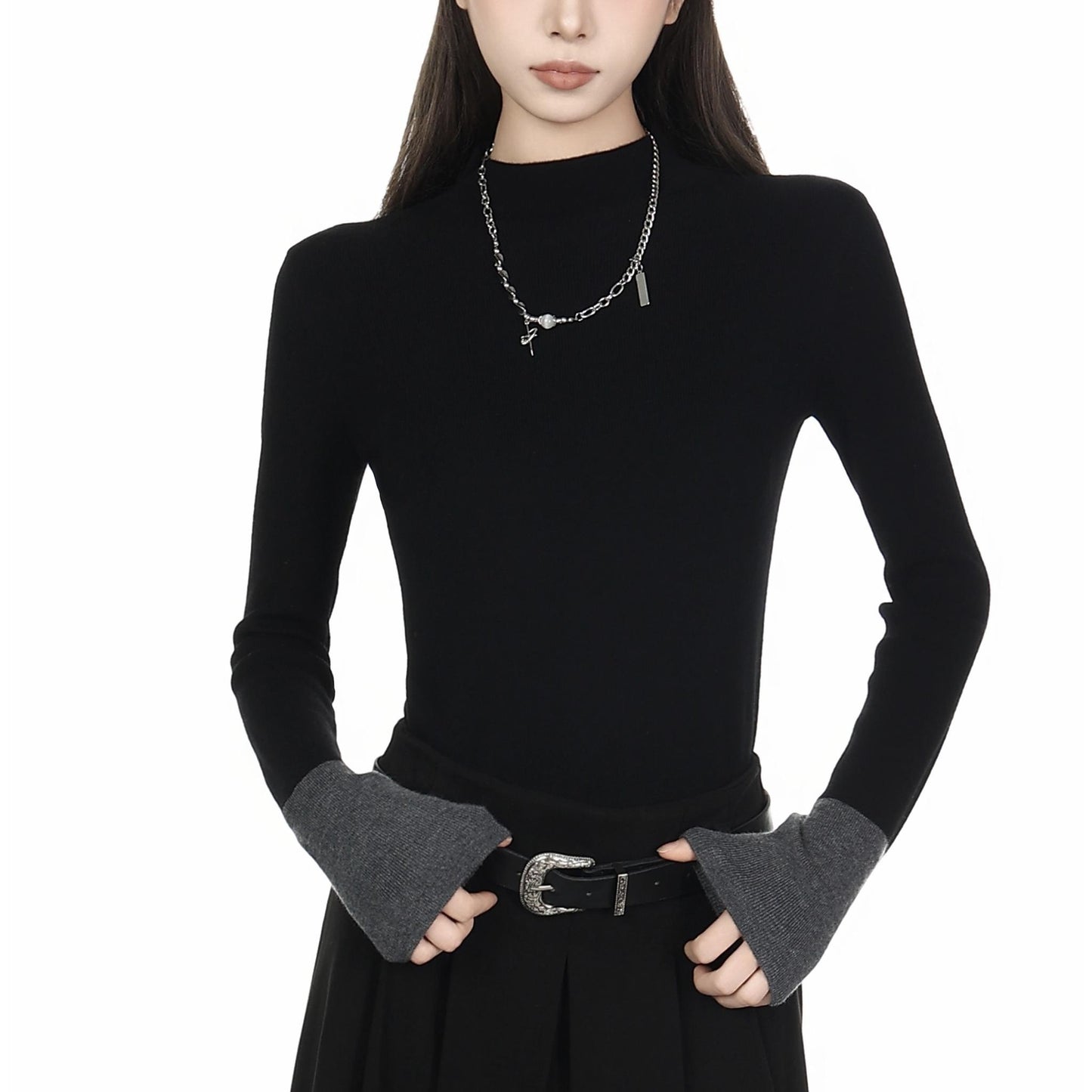 Mock Neck Slim Fit Knit Top