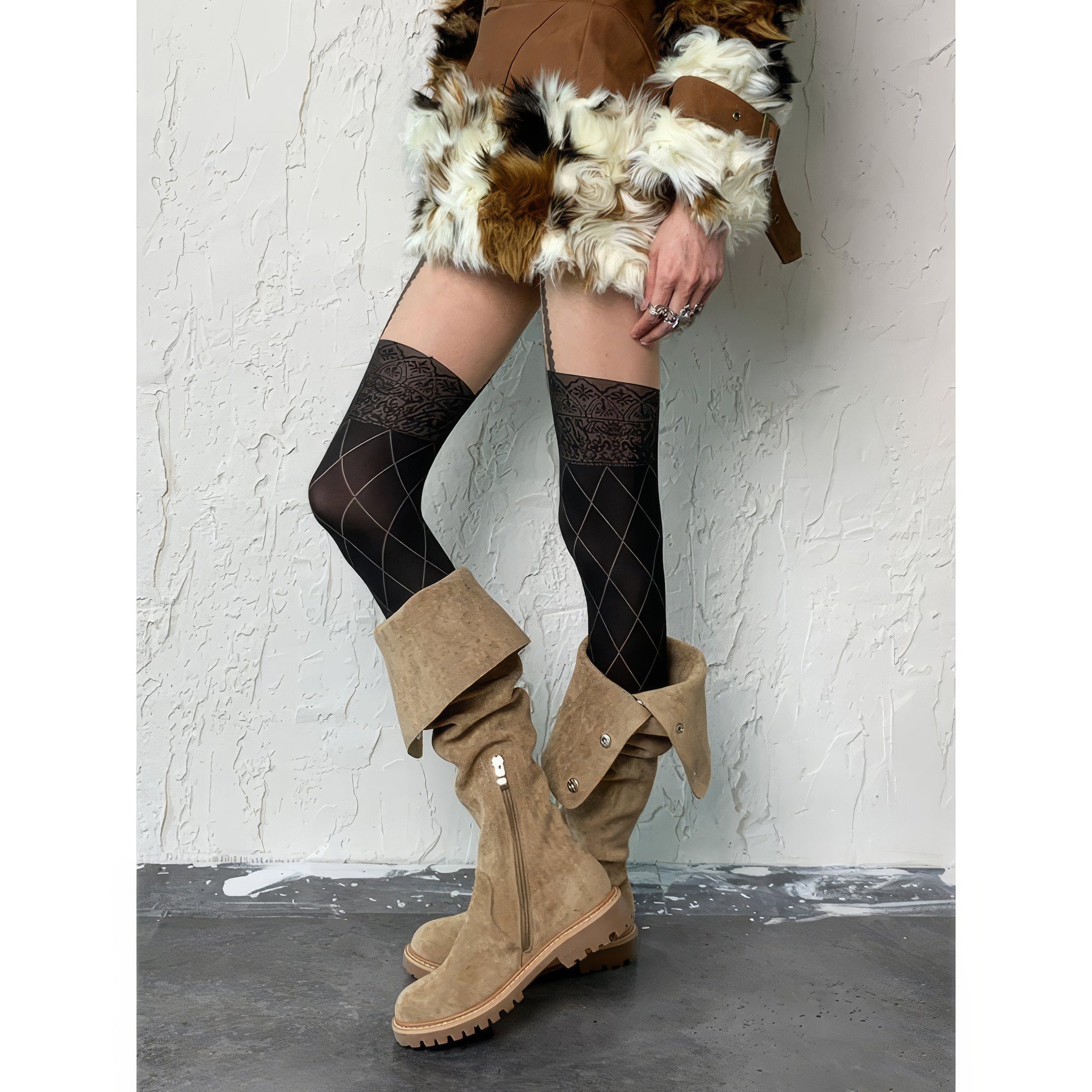 Vintage Lace Pattern Garter Tights