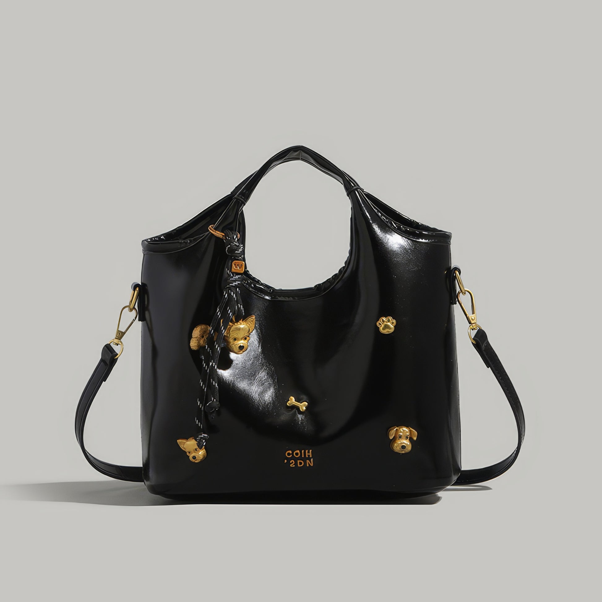 Glossy Round Handle Patent Tote Bag