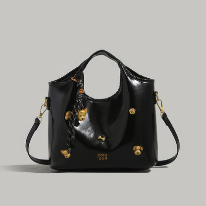 Glossy Round Handle Patent Tote Bag