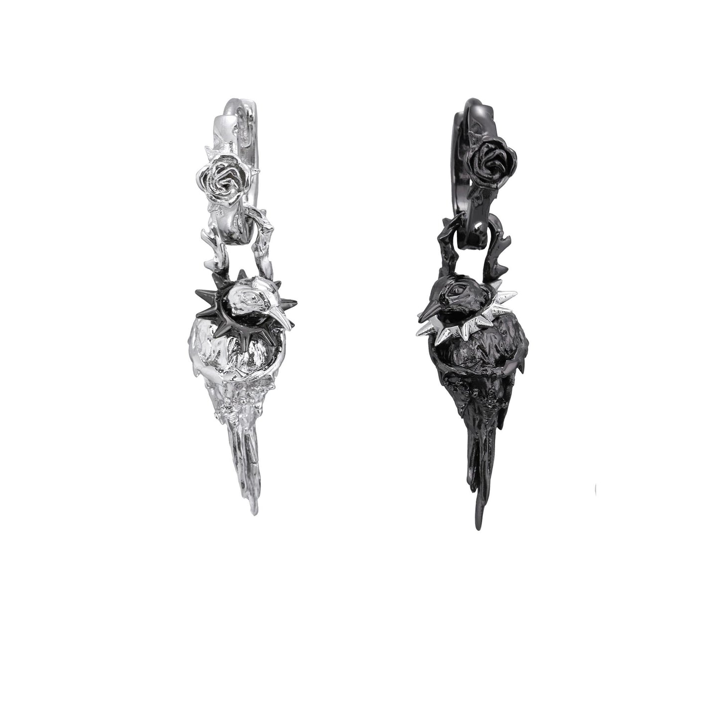 Spiked Raven Rose Drop Earrings