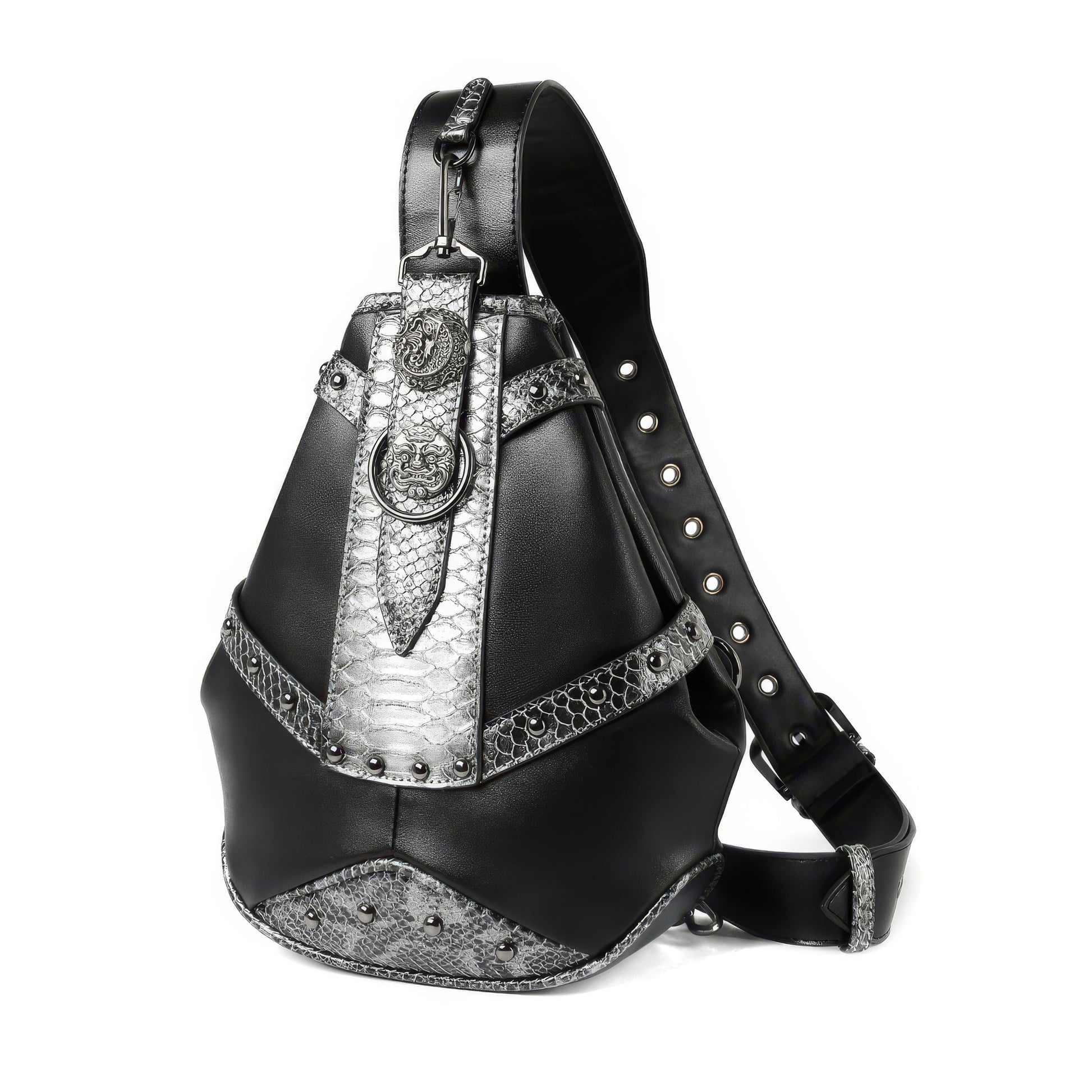 Snake Trim Buckle Detail Black Sling Bag
