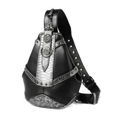 Snake Trim Buckle Detail Black Sling Bag