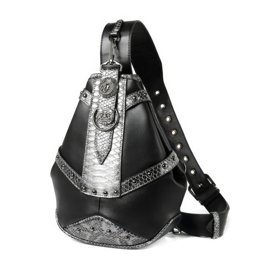 Snake Trim Buckle Detail Black Sling Bag