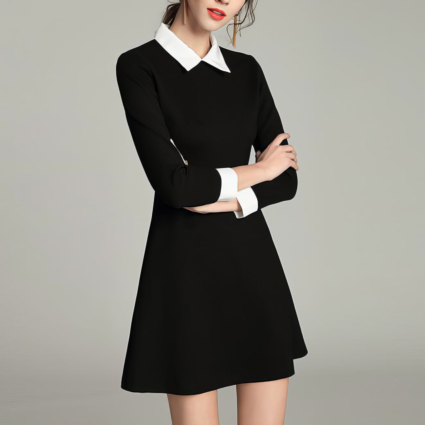 Contrast Collar Cuff Mini Dress
