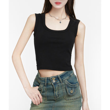 Scoop Neck Stretchy Crop Tank Top
