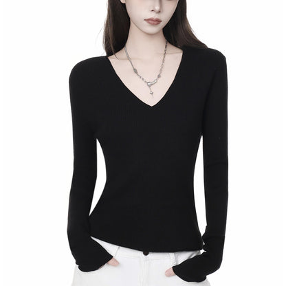 Ribbed Deep V-Neck Slim Fit Top
